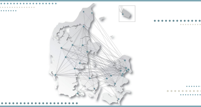 Kortet viser, hvilke steder i Danmark, der samarbejder på tværs i et DCCC projekt eller netværk. Foto: DCCC
